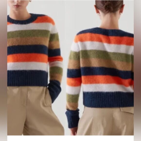 COS orange multi color stripe wool/alpaca blend sweater size M - Picture 1 of 10